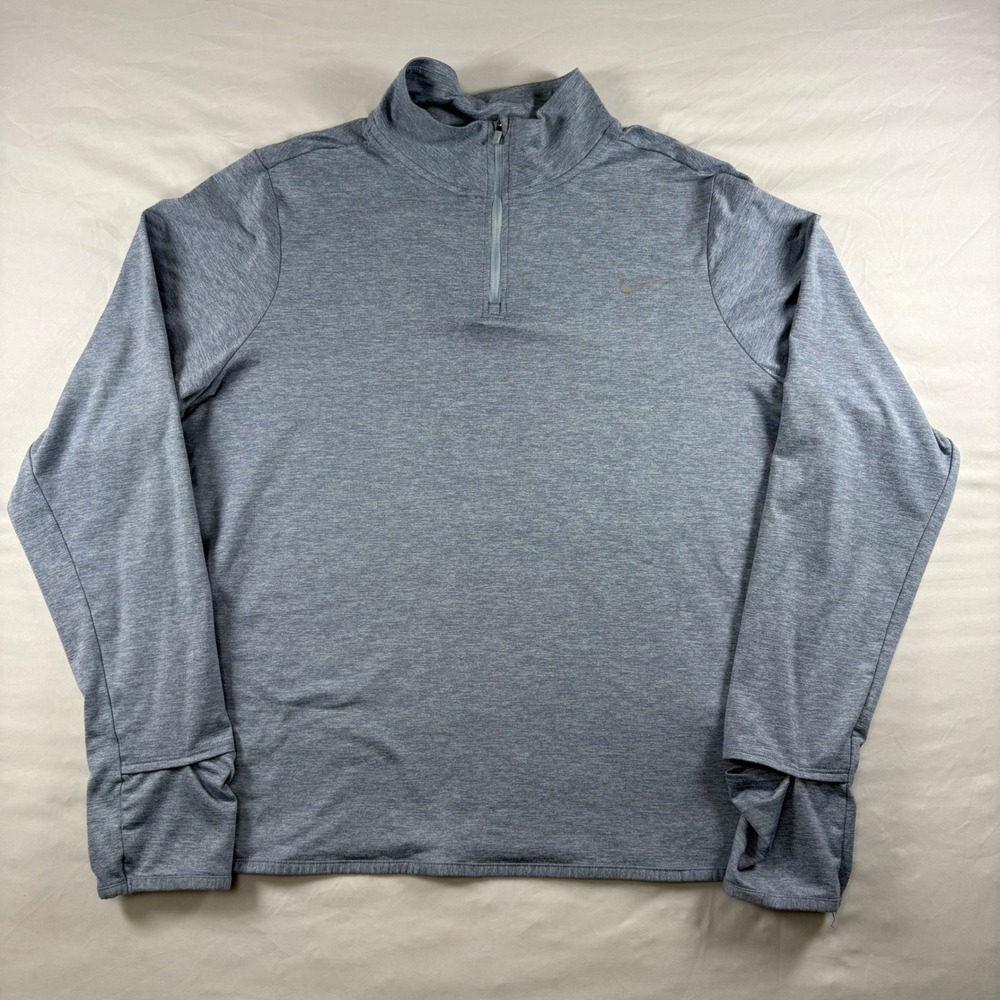 Nike Running Dri-FIT Pullover Mens XL 1/4 Zip Blue Gray Thumbholes Athletic